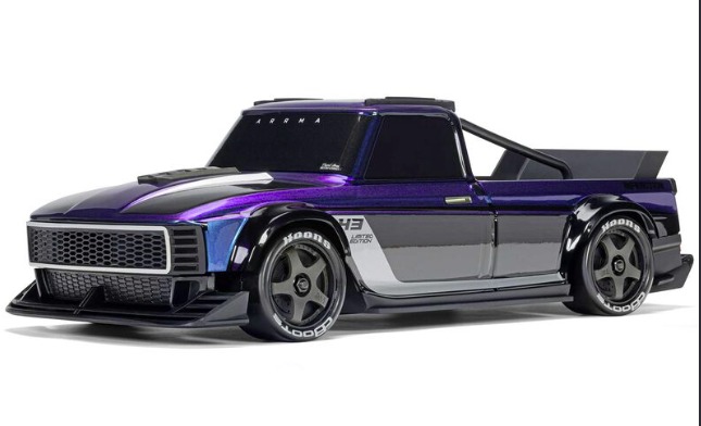 Purple and black ARRMA Infraction RC street truck